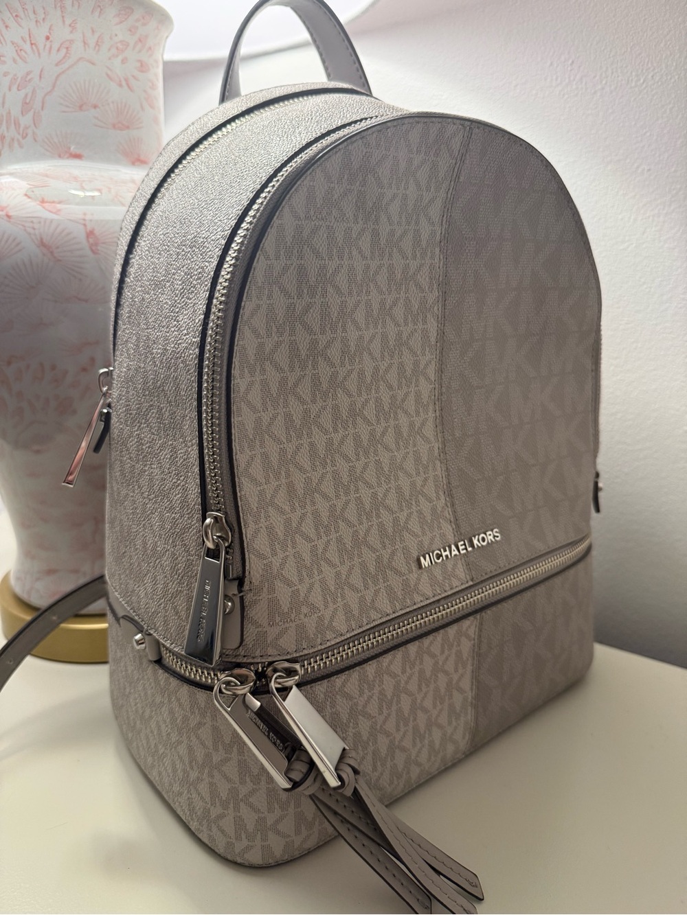 Michael Kors Taupe/Gray Signature MK Small Backpack